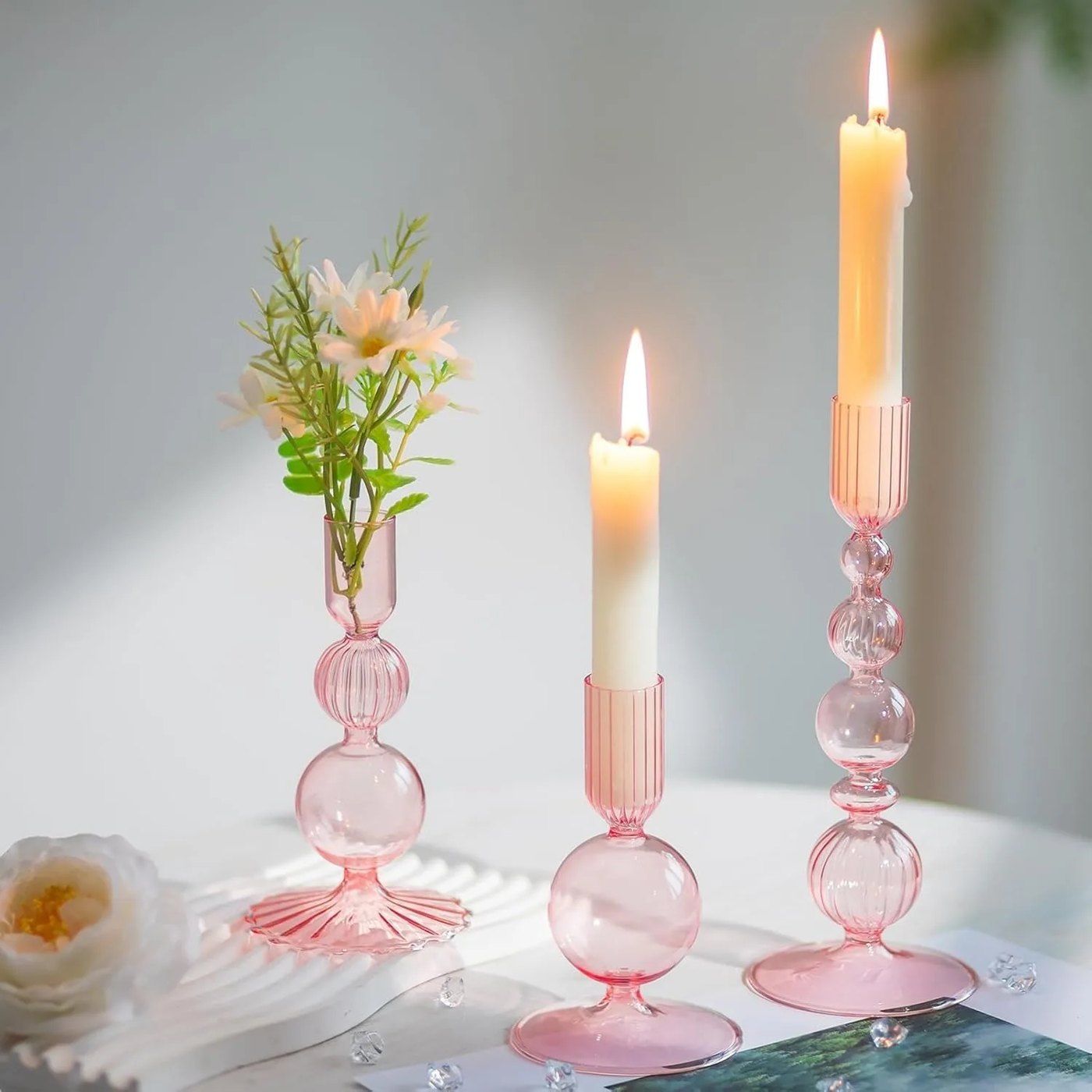Trio de bougeoirs coniques ondulés