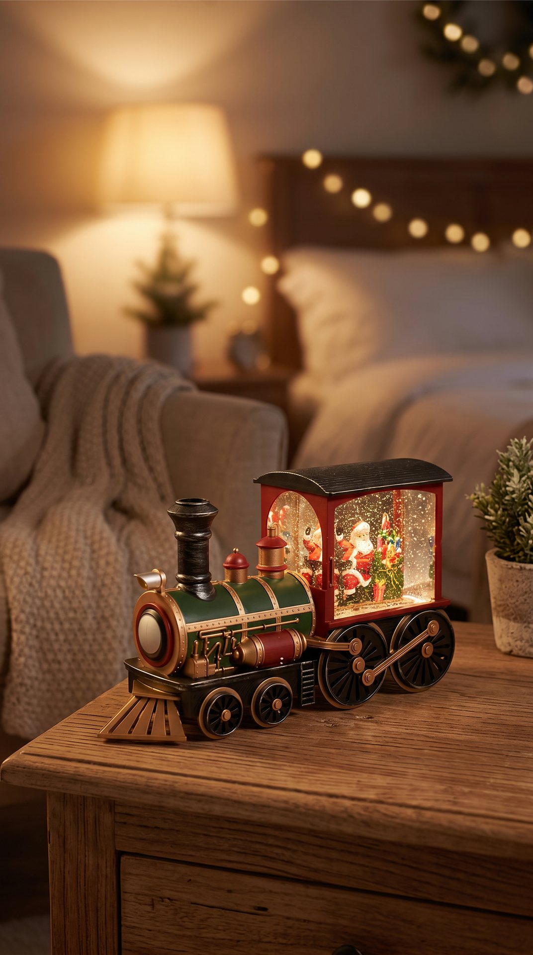 Boîte à musique Noël avec train LED et boule d'eau